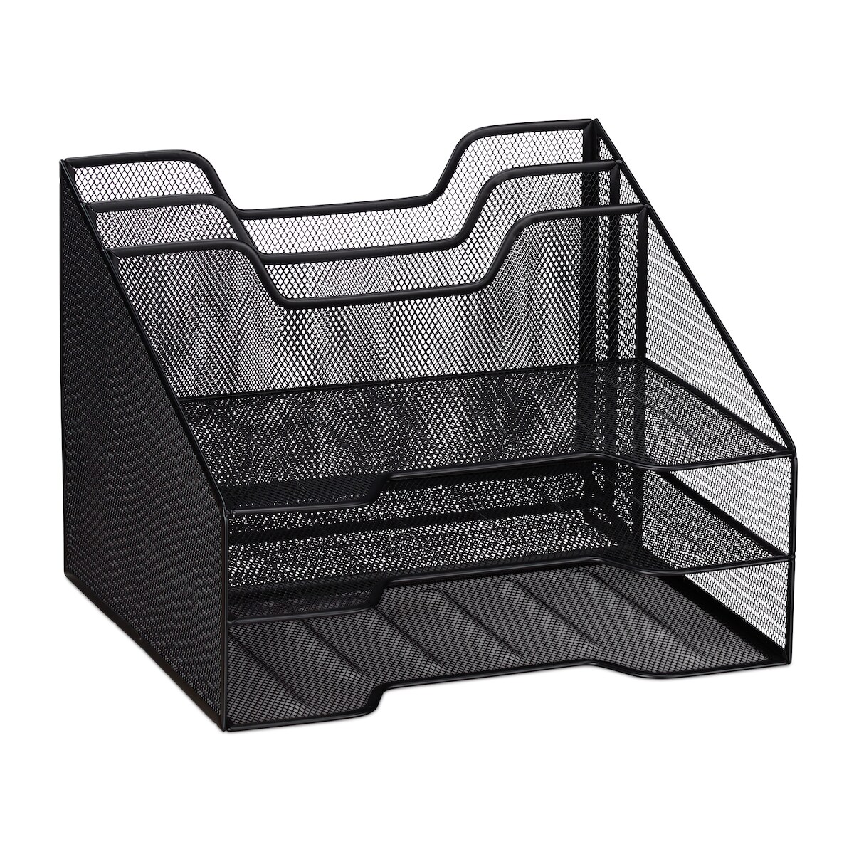 Relaxdays Dokumentenablage, Tischorganizer mit 5 Fächern, Metall, Dokumentenhalter & Briefablage, 24x32x29 cm, schwarz Image
