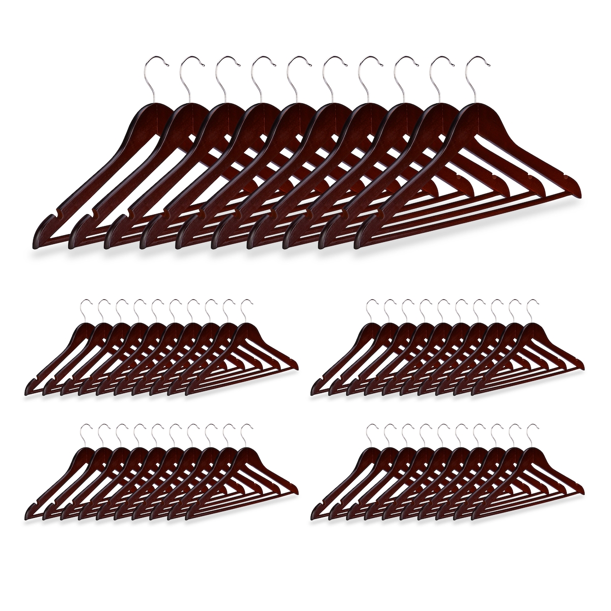 Relaxdays Kleiderbügel im 50er Set, Hosenstange, für Röcke, Hemden, Jacken, Haken 360° drehbar, stabil, Holz, braun Image