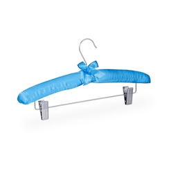 Relaxdays Satin Kleiderbügel im 5er Set, gepolstert, Vintage, verstellbare Clips, drehbarer Haken, 38 cm breit, blau Image