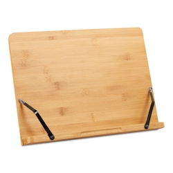 Relaxdays Buchständer, Kochbuchhalter aus Bambus, verstellbar, 6 Stufen, klappbarer Leseständer, HBT 24x34x21 cm, natur Image