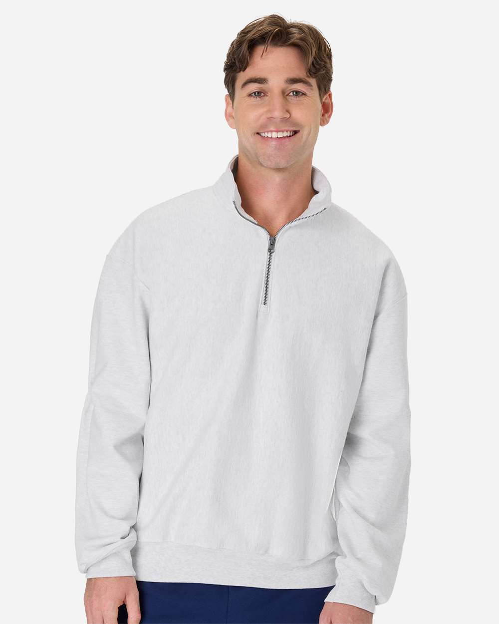 Hanes OG900 Men's Beefy Sweats Premium Heavyweight Quarter-Zip Sweatshirt in Ash size 3XL | Cotton/Polyester Blend