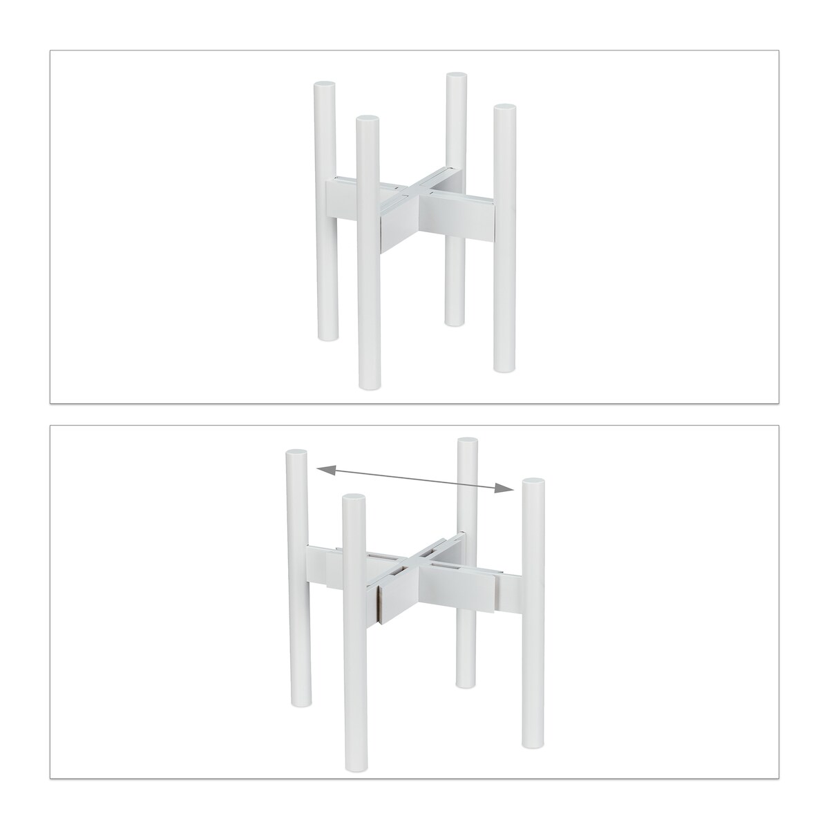 Relaxdays Blumenständer Bambus, individuell verstellbar, für Blumentöpfe bis 32 cm, Pflanzenständer, H: 35,5 cm, weiß Image