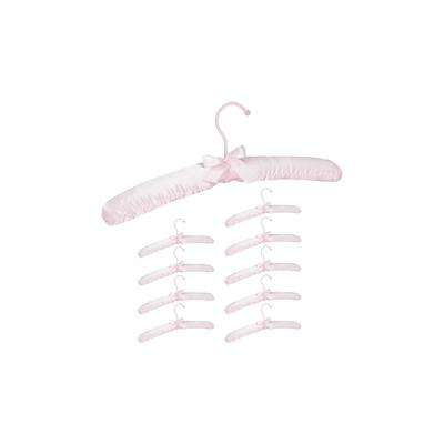 Relaxdays Kleiderbügel Satin, 10er Pack, weich gepolstert, 360° drehbarer Haken, dekorative Schleife, 38 cm breit, rosa Image