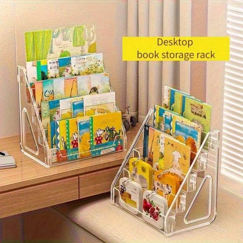 Organisateur de support de livre en acrylique à 3/5 niveaux, rangement de bureau moderne pour magazines, livres et journaux, étagère à plusieurs niveaux en plastique Durable