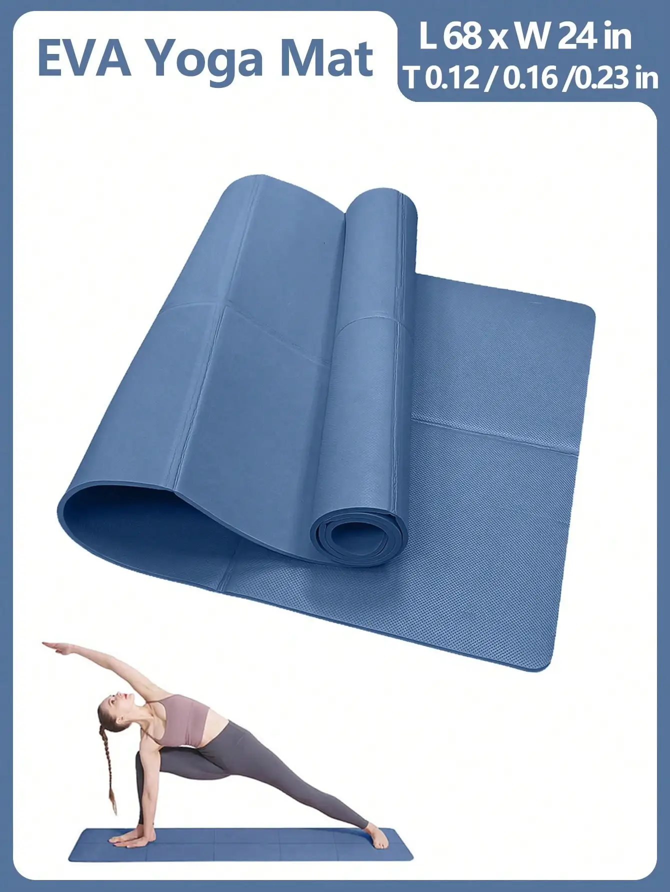 Dark Blue Foldable Yoga Mat Eco Friendly EVA Folding Travel Fitness Exercise Mat 3/4/6mm Thicknesses for Yoga Pilates Workouts