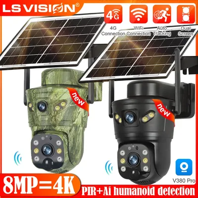 LS VISION 4G Solar Cameras 8MP Outdoor Trail Camera WiFi Security Camera Night Vision PIR Human Motion Auto Tracking CCTV V380