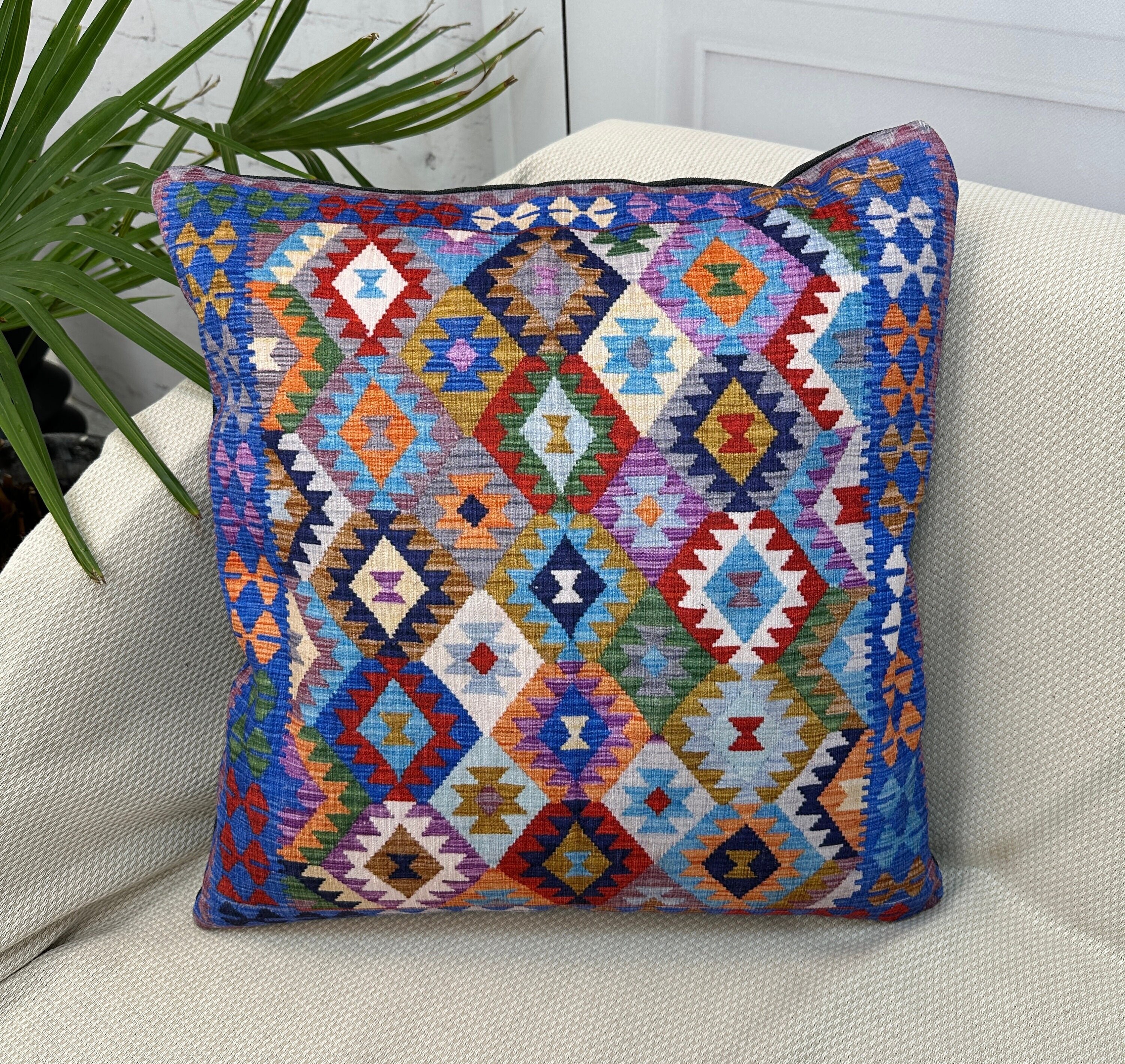 Federa per cuscino Kilim, cuscino per tappeto Kilim, cuscino decorativo, cuscino Boho Chic, cuscino etnico azteco, cuscino orientale, cuscino Oushak,