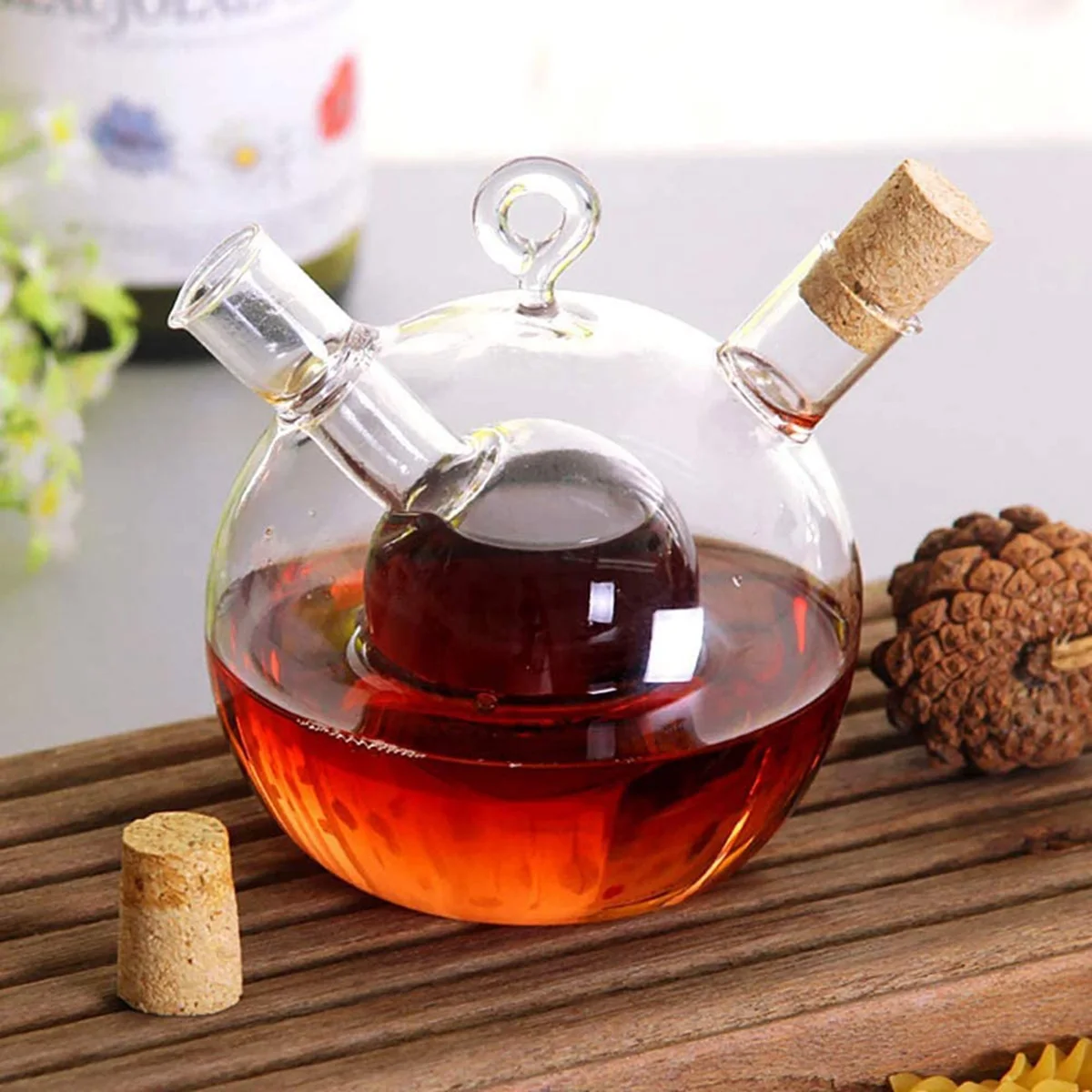 ABLK Olive Oil and Vinegar Dispenser 2 in 1 Kitchen Glass Bottle Oil and Vinegar Bottle with Cork Stopper