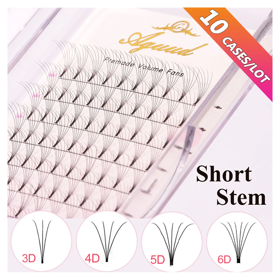 AGUUD 10 Fälle Weiche Natürliche Vorgefertigte Fan Kurzen Stiel 3d 4d 5d 6d Faux Nerz Wimpern Russische Volumen Professionelle Wimpern verlängerung Cilio Image