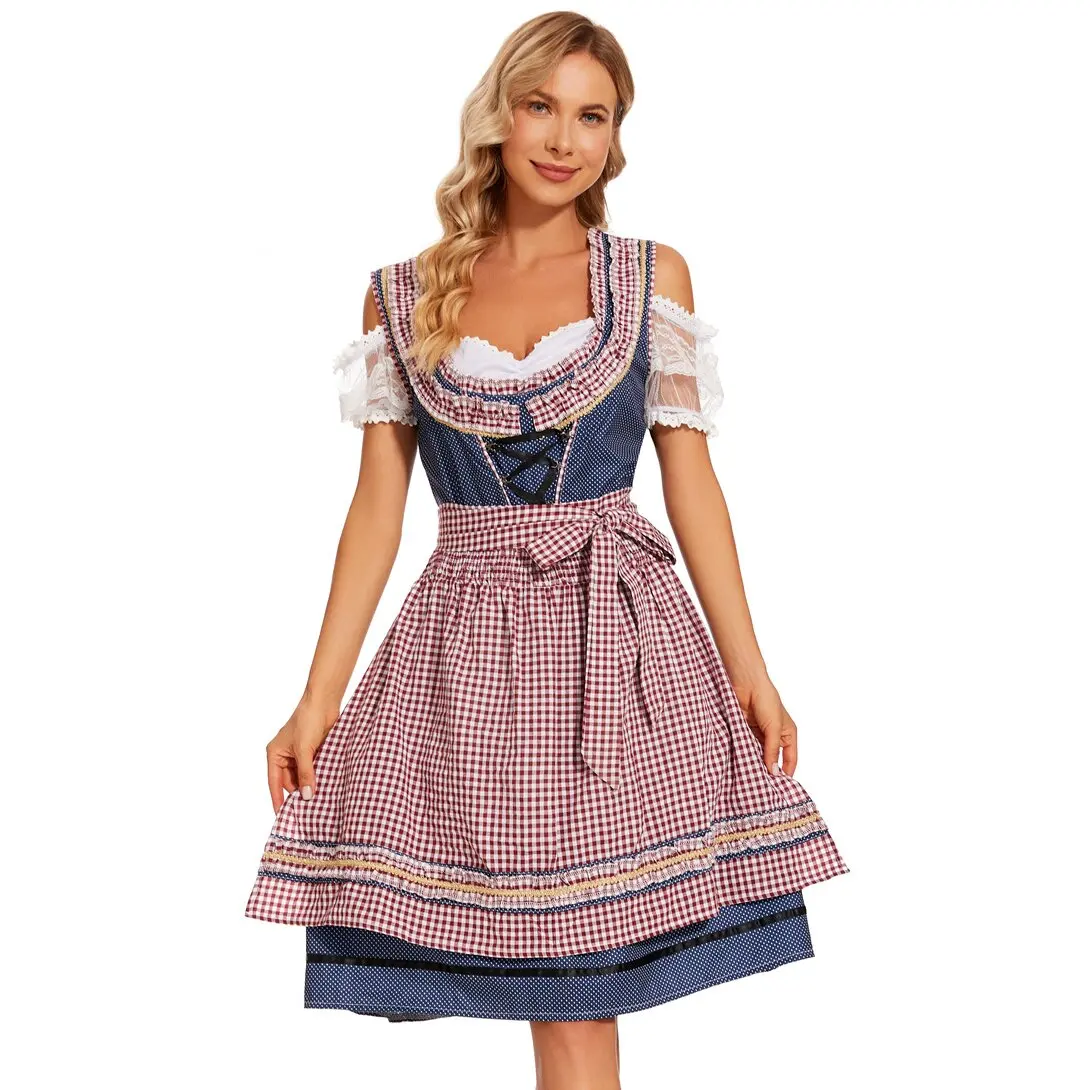 Dame Traditionelle Plaid Dirndl Oktoberfest Kostüm Parade Taverne Barkeeper Kellnerin Outfit Cosplay Halloween Fancy Party Kleid Image
