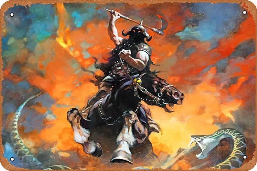 tuya Death Dealer Frank Frazetta Poster Retro Metallschilder Vintage Wanddekoration Kunst Blechschild, 8X12 Zoll (20X30 CM)