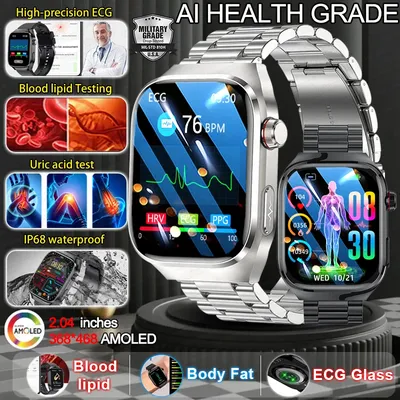 2025 Neue Smartwatch mit 2,04 Zoll AMOLED-Bildschirm, Bluetooth-Anruf, IP68, wasserdicht, 650 mA, Sport-Smartwatches für Herren, Android, Militärqualität