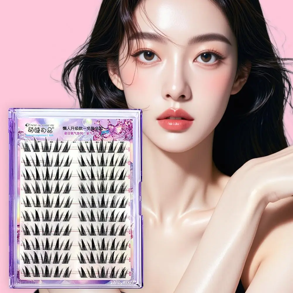 Kleberfreie, selbstklebende falsche Wimpern, voluminös, flauschig, dick, natürlich, kräuselnd, W-förmige Sonnenblumen-Wimpern, Manga-Augen Image