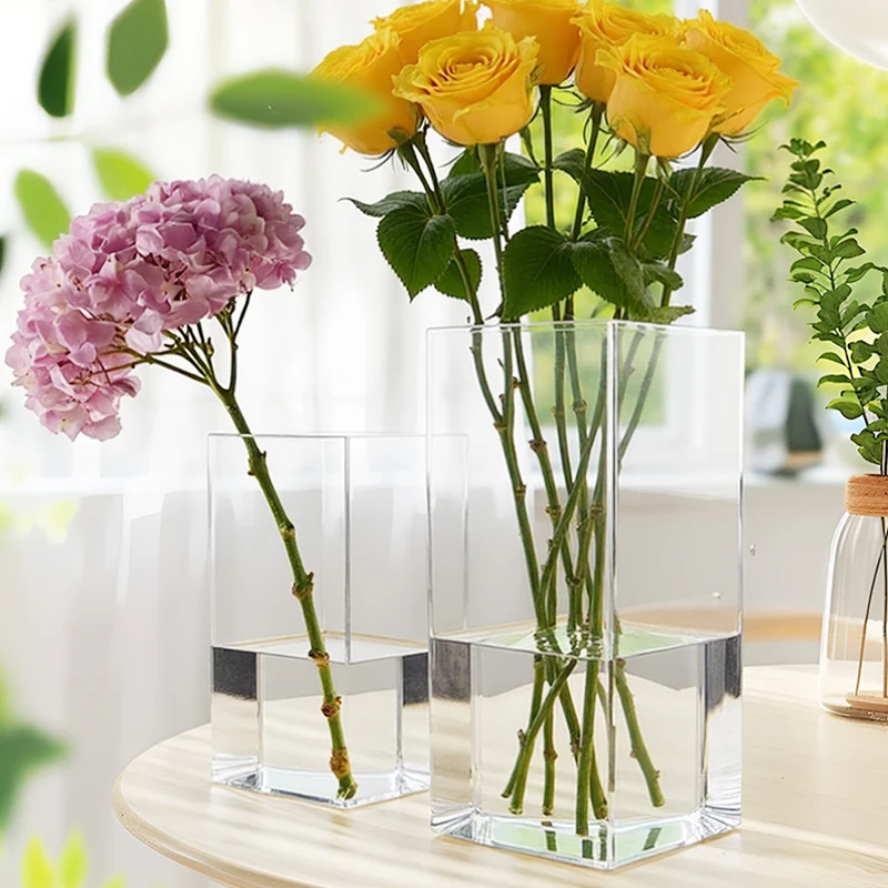 Transparente Acrylvase für Wohnzimmer und Schreibtisch, Blumeneimer für Floristen, Rechteckiger Blumeneimer für Hydrokultur, Wasserzucht Kleiner Pflanzen, Plexiglas-Vase, Dekorative Vase Ornament Image