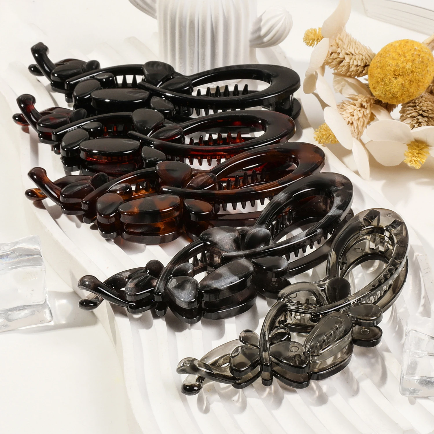 Haarspange mit Leoparden-Bananen-Motiv, Schmetterlingsform, süße Haarklammern, Haarnadel, Pferdeschwanz für Frauen, Haar-Accessoires, Haarklammern, gedrehte Haarspangen Image