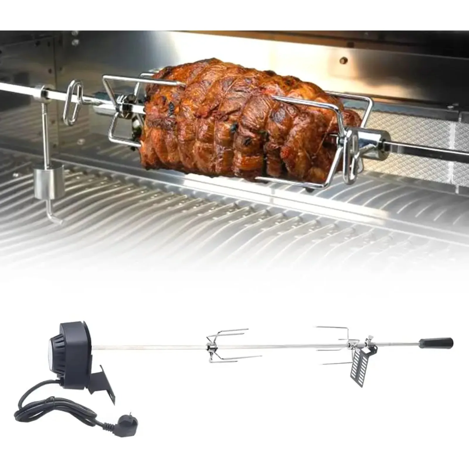 Automatischer Drehspieß, Grillspieß mit Motor, 80 cm Drehspieß mit 2 x Fleischnadeln, professionelle Grill-Fleischnadel Image