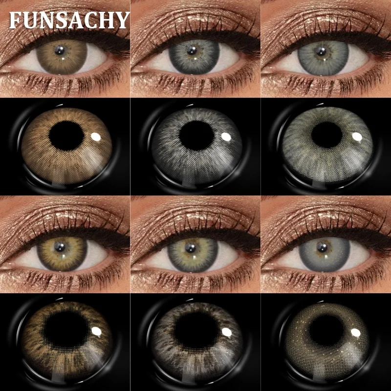 FUNSACHY 2 stücke Heißer Verkauf Farbige Kontaktlinsen für Augen Schönheit Schüler Natürliche Braun Grau Objektiv Frauen Männer Kosmetik Jahresgebrauch Image