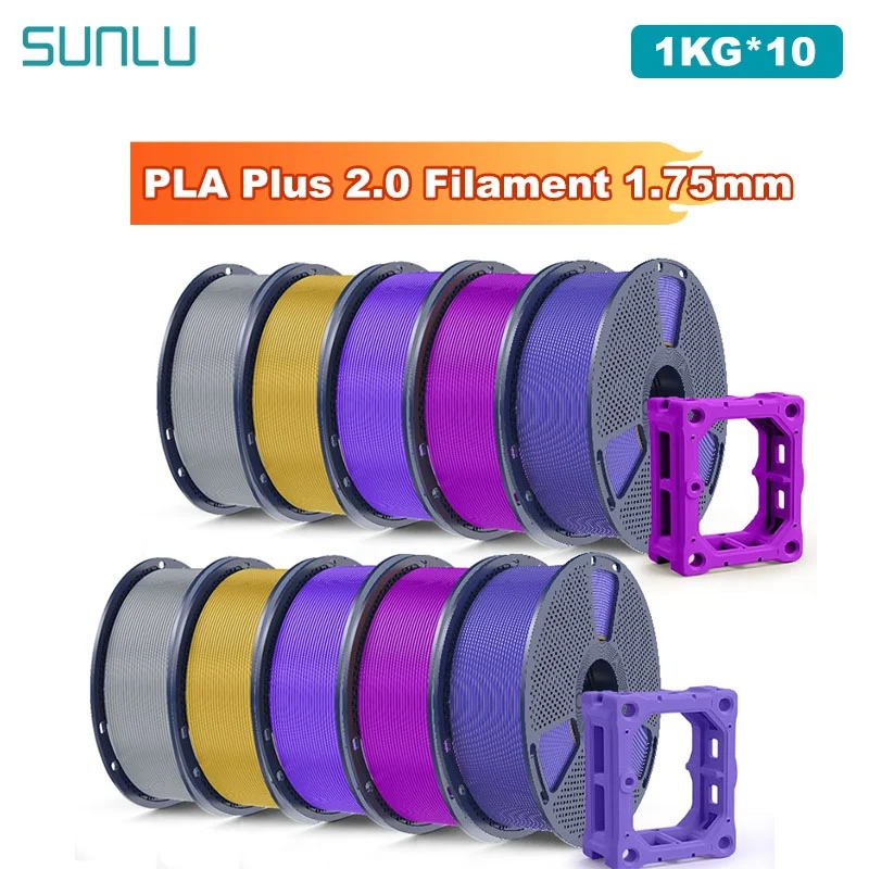 SUNLU 10 kg PLA Plus 2.0 3D-Drucker-Filament, 1,75 mm, 1000 g Spule (2,2 lbs), ordentlich angeordnet, kein Knoten-Filament, passend für die meisten FDM-Drucker Image