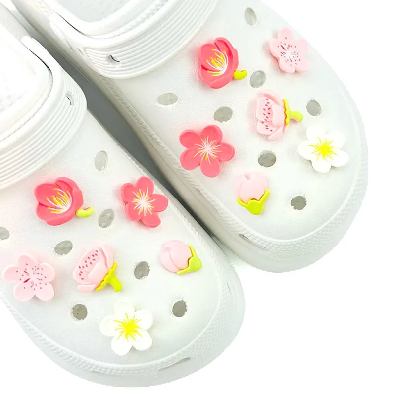 6/12PCS Schuh Charms Set Mode Rosa Romantische Kirschblüten Schuh Dekorationen Schnalle für Sandalen Clogs DIY Zubehör geschenk