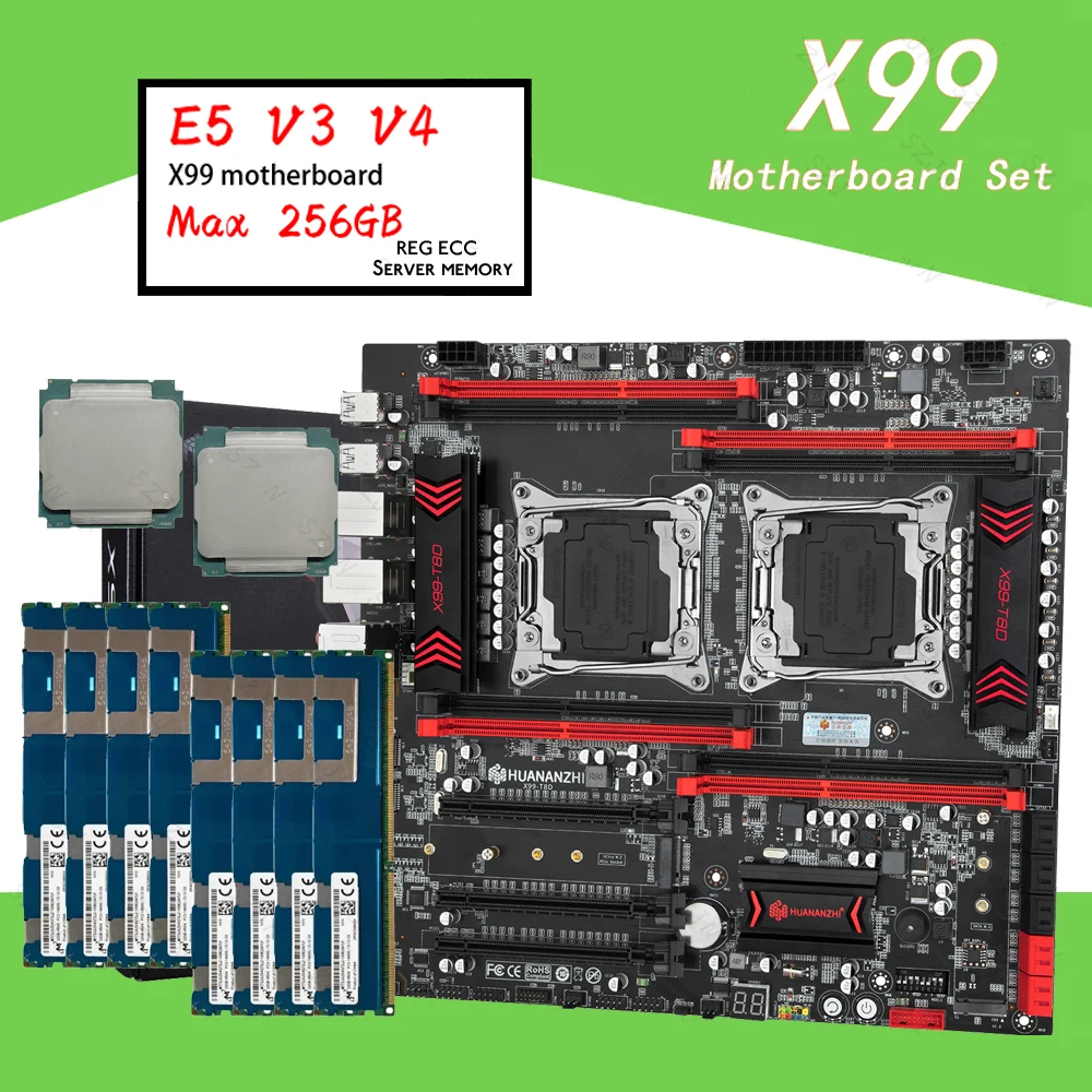 X99 T8D Dual CPU Motherboard Combo mit E5 V3 V4 DDR3 Max 256 GB 1866 MHz Unterstützung M.2 NVME NGFF USB3.0 Server X99 Mainboard Kit Image