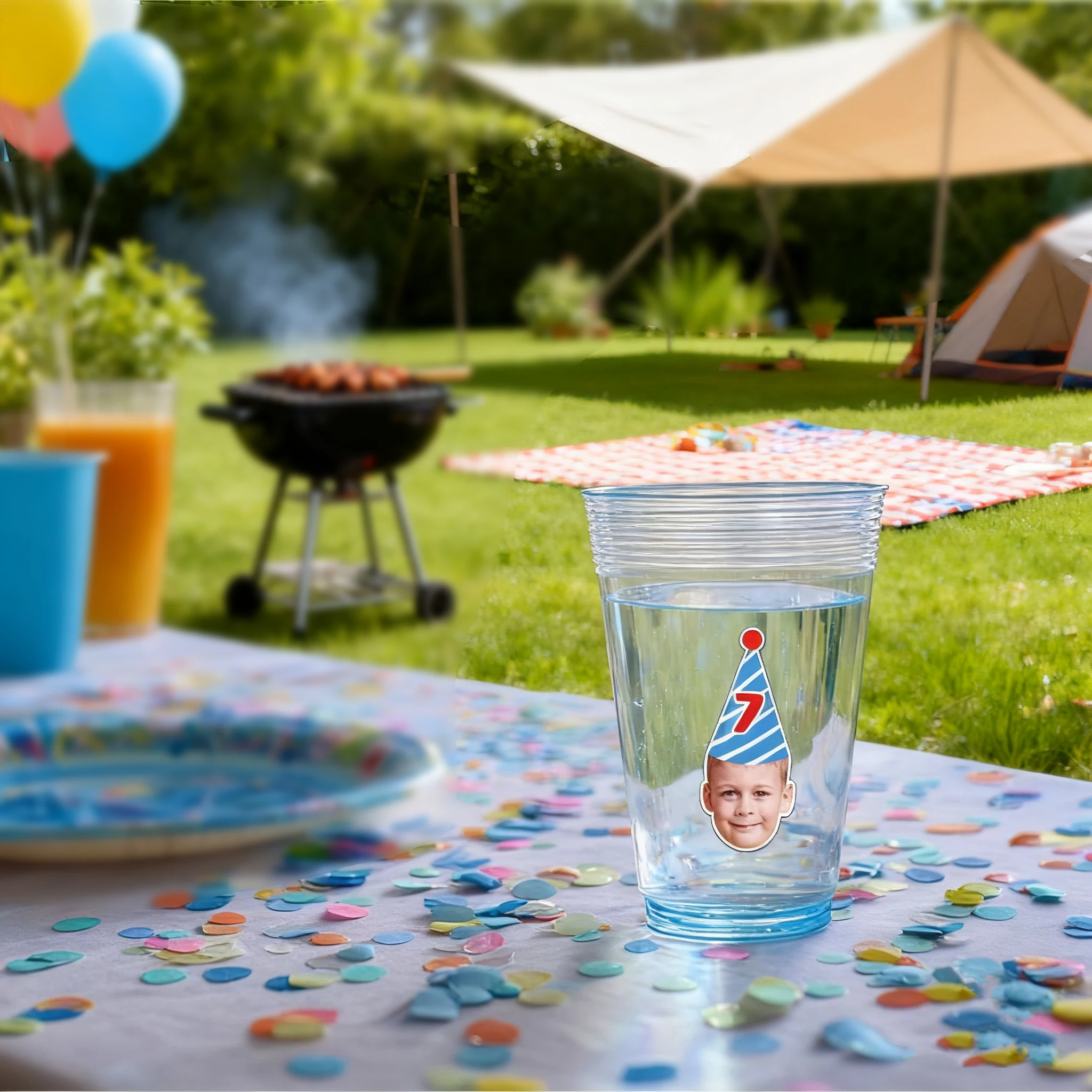 20 Stück individuelle Geburtstagsparty-Aufkleber zum Geburtstag, mehrfarbig, Zahlenhut, Muster mit DIY-Fotostickern für jedes Gesicht Image