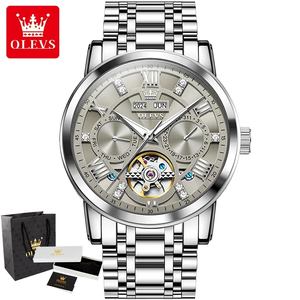 OLEVS 6701 Herrenuhr, Edelstahl, hohles Schwungrad, automatische mechanische Uhr für Herren, Luxus-Top-Marke, Original-Herrenuhren Image