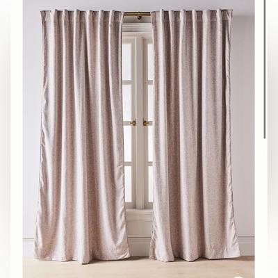 Anthropologie Accents | Anthropologie Rowen Woven Textured Ruched Piping Curtain Set Of 2 | Color: Cream/Tan | Size: 50x96
