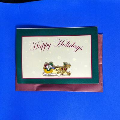 Disney Holiday | Disney "Happy Holidays" Greeting Card + Mickey & Minnie Mouse - Pluto Pin | Color: Green/Tan | Size: Os
