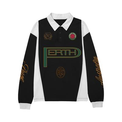 Schwarz/weißes UFC Fight Night 199 Perth Rugby-Poloshirt für Herren mit langen Ärmeln Image