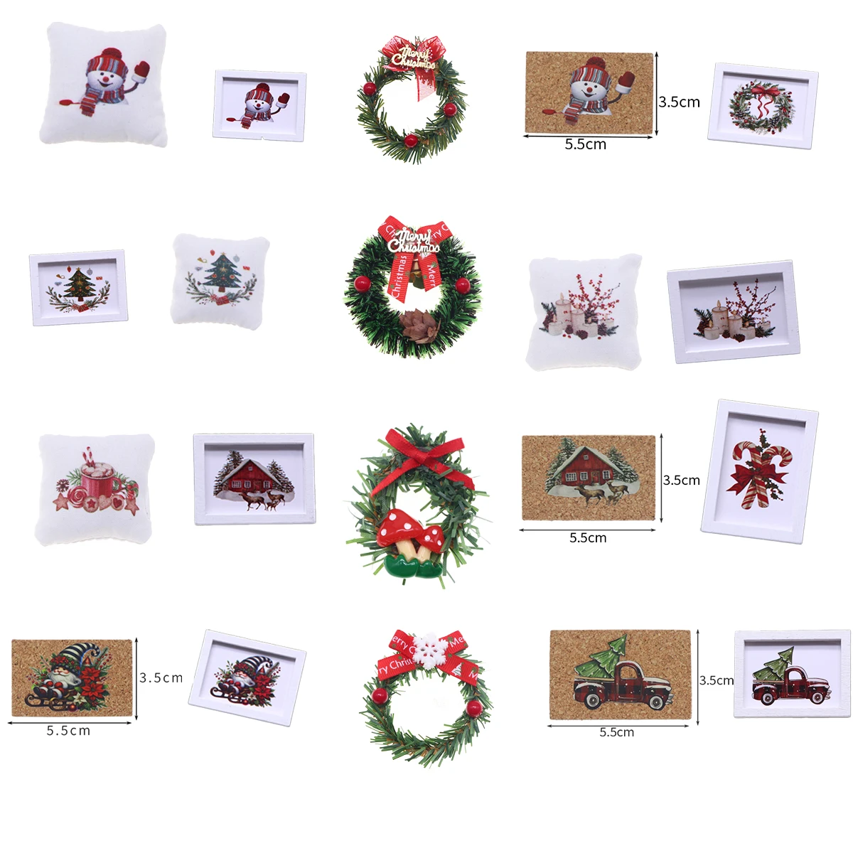 Maison de poupée, arrivée de noël, Mini mur mural, petit oreiller, couronne de noël, accessoires miniatures, bricolage 1:12, Mini décoration de maison pour Festiva