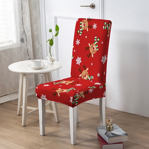 Weihnachts-Esszimmerstuhlbezug, geometrisch bedruckter Polyester-Schonbezug, elastischer, rutschfester Stuhlschutz für Zuhause oder Party Image