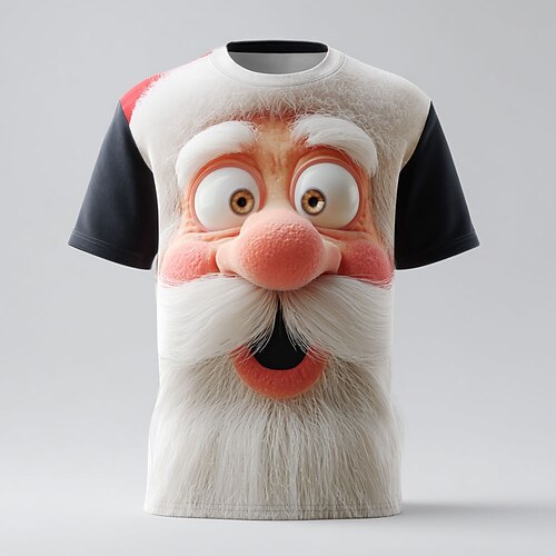 Weihnachten Herren Weihnachtsmann 3D Zeichentrick T Shirt Kurzarm T-Shirt 3D-Druck Rundhalsausschnitt Hemd Täglich Designer Künstlerisch Urlaub Party Straße Weiß 1 Rot 3 Rote Ganzjahres Bekleidung S Image