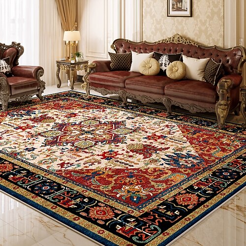 Vintage-Teppich im Perserstil, wasser- und schmutzabweisender Teppich für Wohnzimmer oder Schlafzimmer, große, vollflächige Bodenmatte, amerikanisches Retro-Design im Used-Look Image