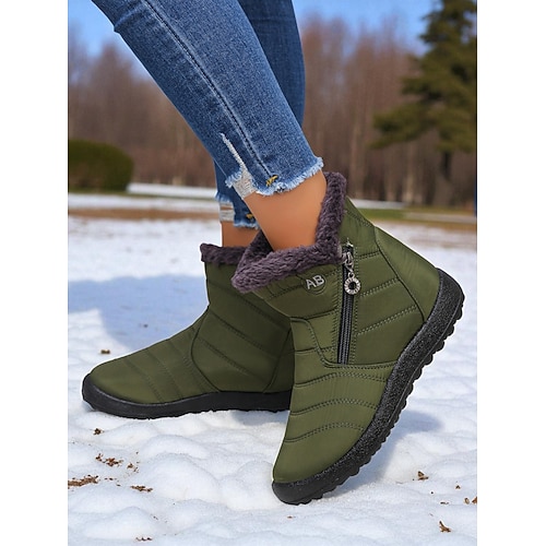 Warme Winter-Schneestiefel für Damen mit Kunstfellfutter und seitlichem Reißverschluss, rutschfeste, wasserdichte Stiefeletten für den Außenbereich Image