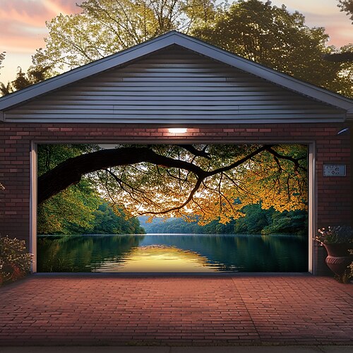 Garagentorabdeckung Großes Hängendes See 森林 Rustikal 3D Landschaften Party Outdoor Hintergründe aufnehmen Vordert¨¹r? Wohndeko Image