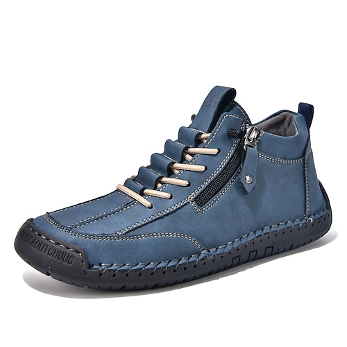 Blaue, lässige Schnürstiefeletten für Herren mit seitlichem Reißverschluss, handgefertigter Stil, bequeme, rutschfeste Sohle, für den Außenbereich und den Alltag Image