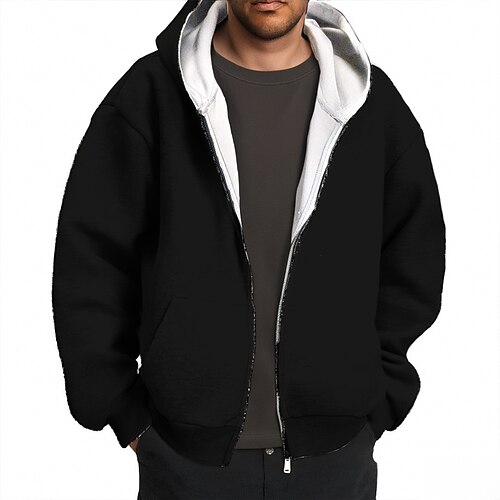 Herren Kapuzensweatshirt Vollreißverschluss-Kapuzensweatshirt Schwarz Hellgrau Dunkelgray Mit Kapuze Einfach Tasche Sport Outdoor Täglich Ferien Polyester Streetwear Basic Lässig Frühling Herbst Image