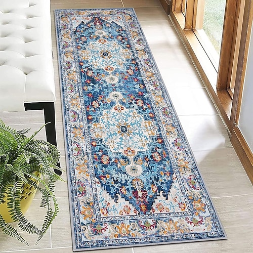 Runner-Teppiche für Flur Küche Persischer Stil Kristall Samt Absorbierender Fußmatte für Waschbecken Waschküche Flur Langlebig Gummirücken Weich Rutschfest Maschinenwaschbar Image