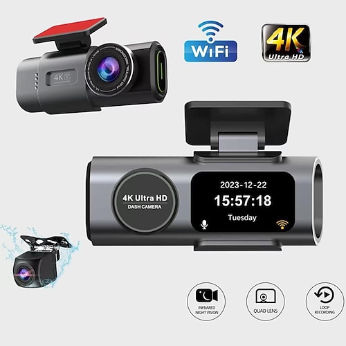 HD-4K-Frontkamera, 1080p-Rückkamera-Dashcam mit WLAN-Mobilverbindung und 1,5-Zoll-IPS-Bildschirm für Loop-Aufnahme.