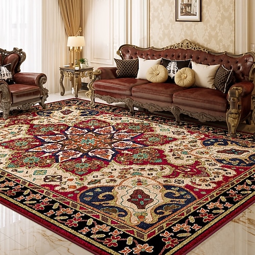 Vintage-Teppich im Perserstil, wasser- und schmutzabweisender Teppich für Wohnzimmer oder Schlafzimmer, große, vollflächige Bodenmatte, amerikanisches Retro-Design im Used-Look Image