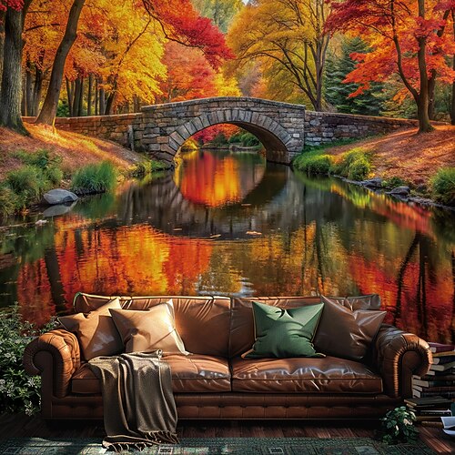 Tapisserie Decke Wandbehänge Landschaft Natur Brücke See 3D Schlafzimmer Wohnzimmer Wohnheim Jugendzimmer Studentenwohnheim Jungs, Männerhöhle, Studentenwohnheim Wohndeko Image