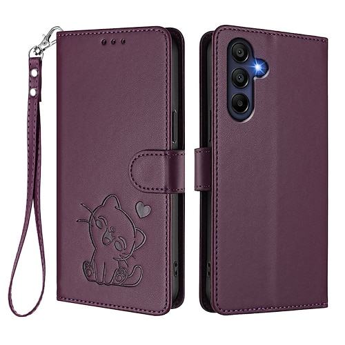 Handy Hülle Handyhüllen Für Samsung Galaxy S25 S24 S23 S24 FE S22 Plus Ultra S23 FE A56 A36 A26 A16 Brieftaschenhülle Vollschutz mit Trageriemen Stoßfest Katze Retro TPU PU-Leder Image