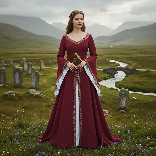 Retro Vintage Mittelalterlich Renaissance Kleid Ausgefallene Kostüme Wikinger Keltischer Ritter Kostüm Damen Keltisch Halloween Karneval Leistung LARP Renaissance-Messe Erwachsene Kleid Image