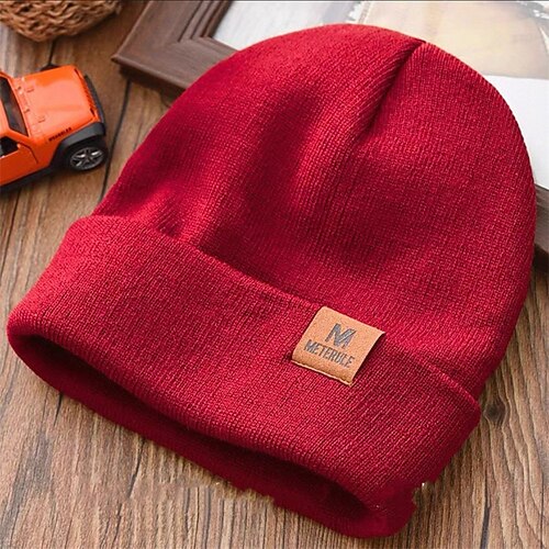 Herren Unisex Beanie Mütze Wintermützen Beanies Schädelkappe Strickmütze Schwarz Rote Acrylfasern Gestrickt Gemütlich Alltagskleidung Ausgehen Einfarbig Warm Image