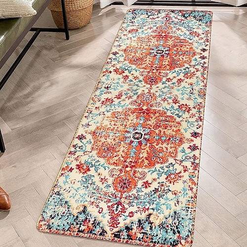 Läuferteppiche für Flur Küche Bohemian Faux Kaschmir Anti-Ermüdungs-Fußmatte mit Gummirückseite saugfähiges Design weicher rutschfester maschinenwaschbarer Teppich für Waschküche Flur Image