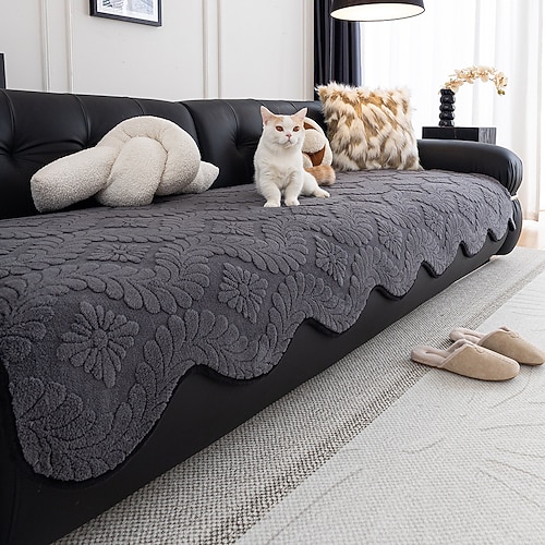 Plüschiges Sofakissen aus Baumwollsamt, Ganzjahres-Dicker Jacquard-Schonbezug, Luxuriöser rutschfester Sofaschutz mit Rückenlehnenbezug, Haustierfreundlich Image