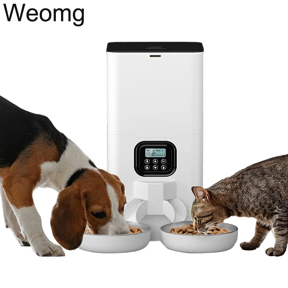 6L Doppel Mahlzeiten Smart Automatische Pet Feeder Edelstahl Schüsseln Taste WiFi Lebensmittel Spender Mit Timing Fütterung Für Katzen Hunde