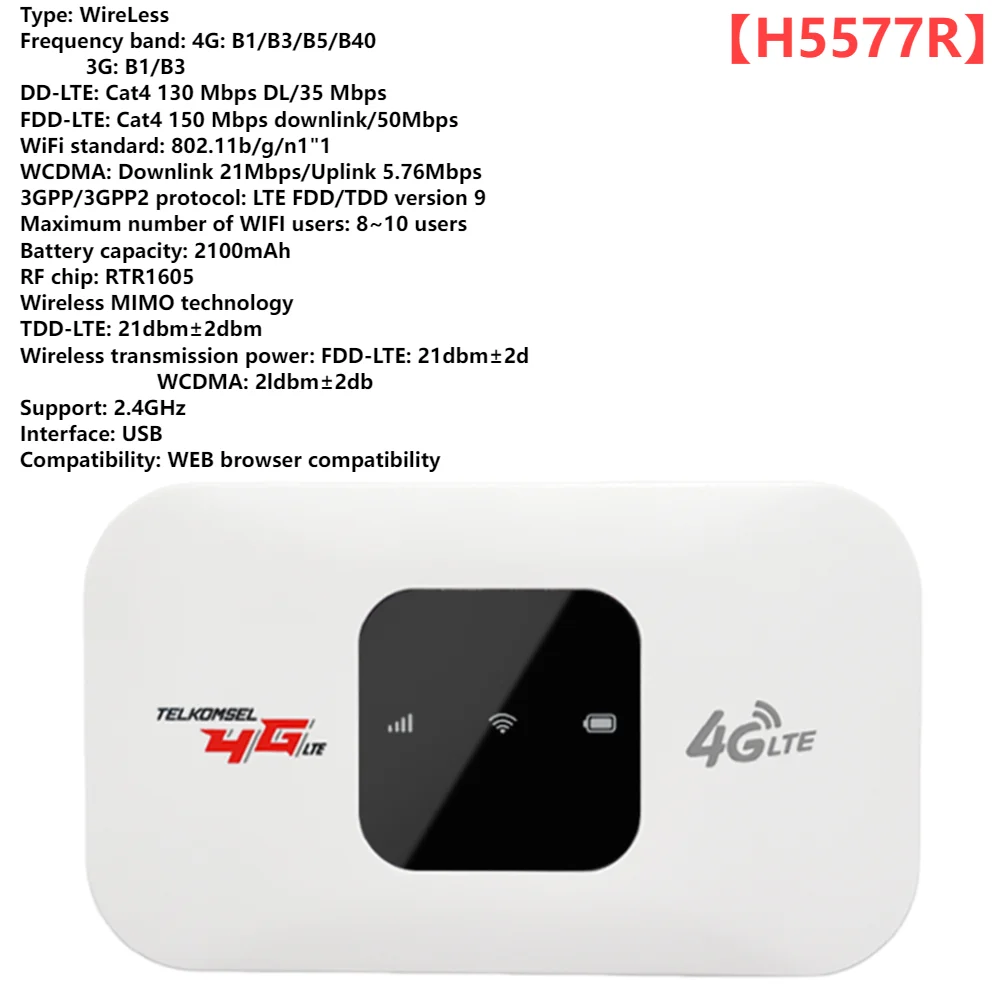 4G LTE Mini Mobiler WLAN-Router 2100 mAh 150 Mbit/s Mobiler Taschen-Hotspot mit SIM-Kartensteckplatz Modem-Router für Zuhause, Büro, Auto, Reisen Image