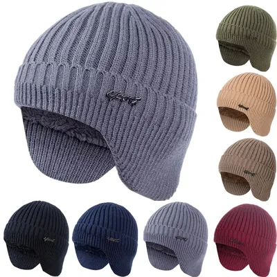 Hot Sale Unisex Ear Protection Winter Hats Soft Beanie Hat For Men Women Classic Knit Earflap Hat Warm Cap