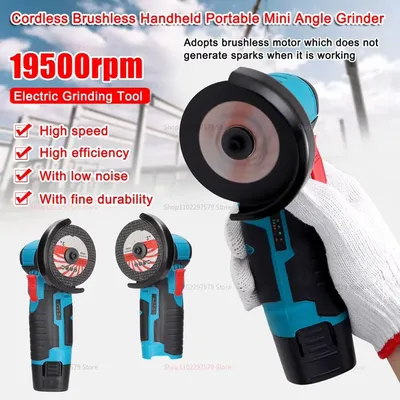 12V Mini Angle Grinder Brush Cutter Portable Cordless Polishing Cutter DIY Home Use Small Power Tool with Saw Blade